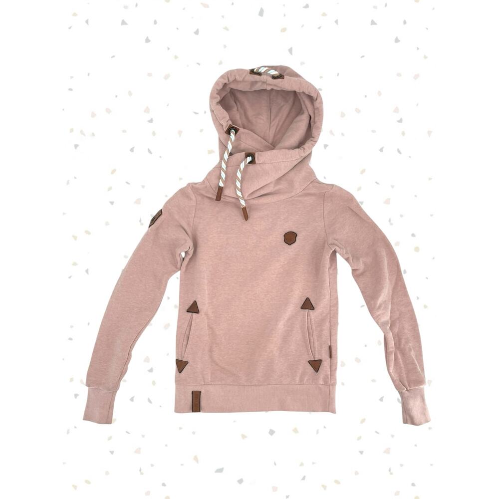 Naketano Powder Pink Hoodie Chunky Cowl Funnel Neck Sweatshirt Rose Blush Top S